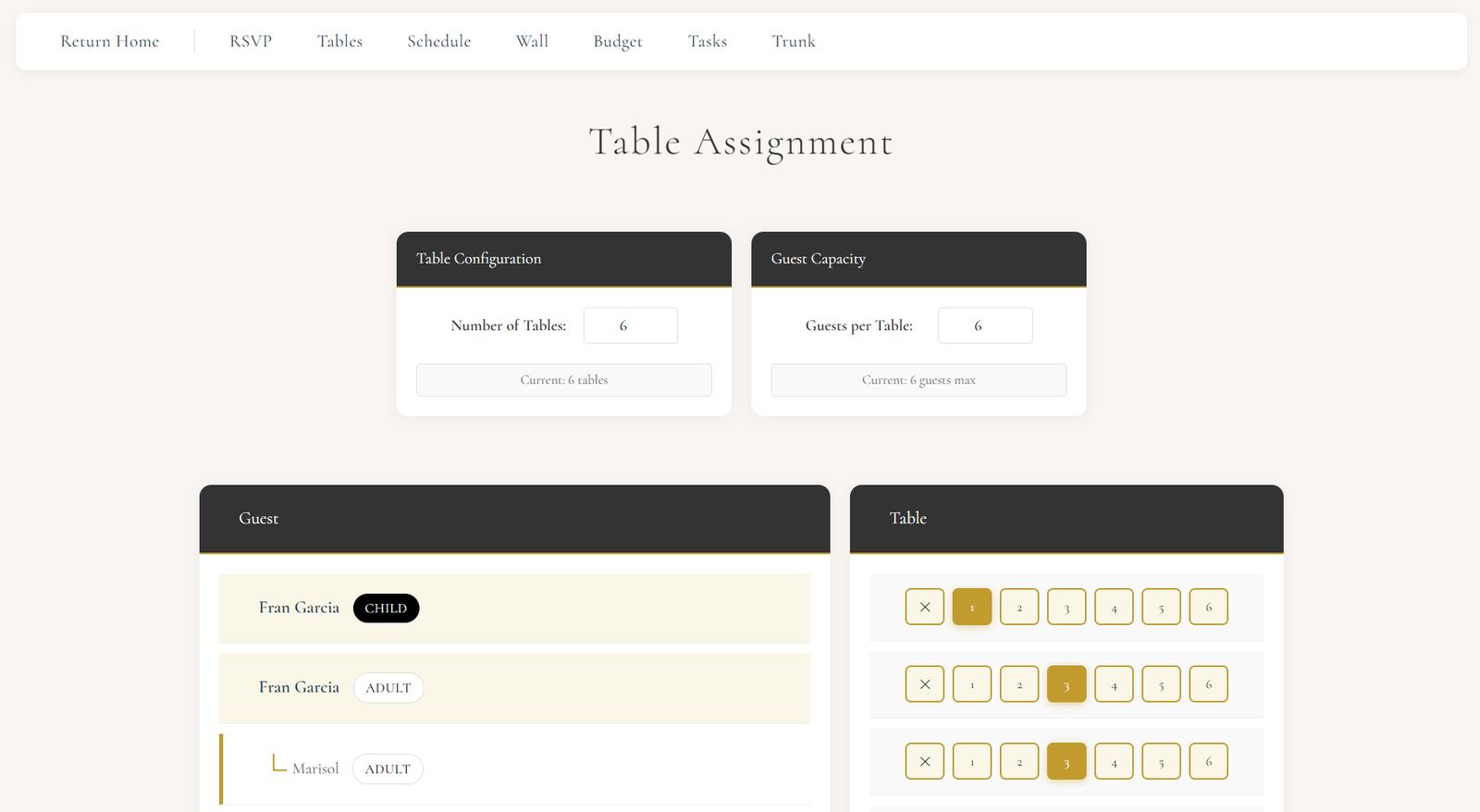 Tables Seating Planner example