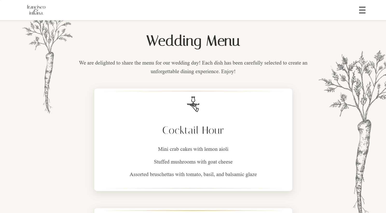 Wedding menu